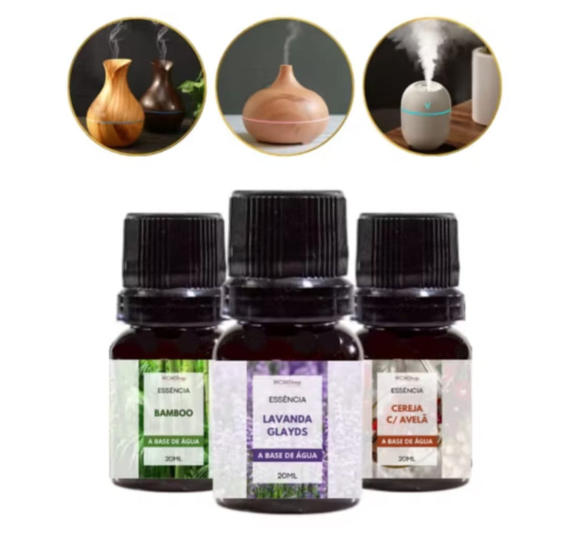 Kit Aromatizador Difusor Ultrassônico Portátil USB + 3 Essências - PROMOÇÃO RELÂMPAGO!